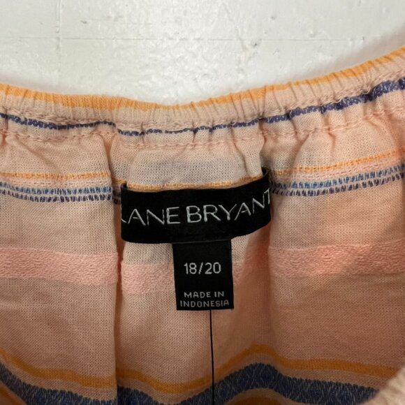 NWT Lane Bryant Top Peach Striped Cotton Ruffle Neck Lace Trim 18/20 1X 2X - Picture 2 of 6